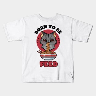 Grey cat eating spaghetti Kids T-Shirt